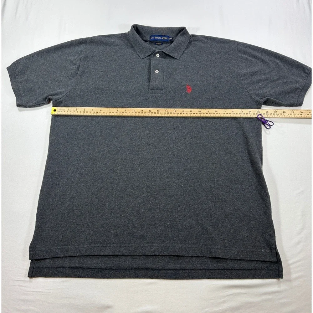 US Polo Assn Mens XXL Charcoal Gray Heather Short Sleeve Polo Shirt Red Logo